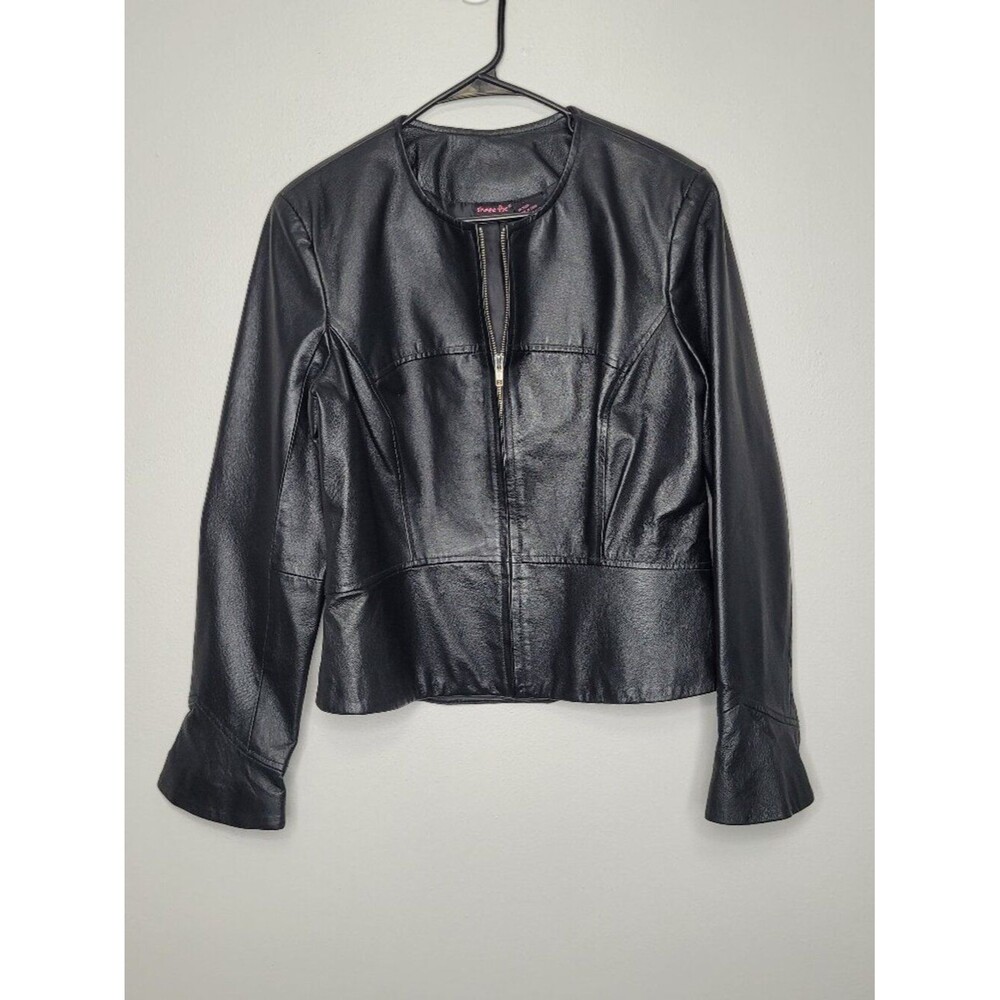 Vintage y2k 90s Shape Fx Black 100% Leather Jacket zip front fitted size 16